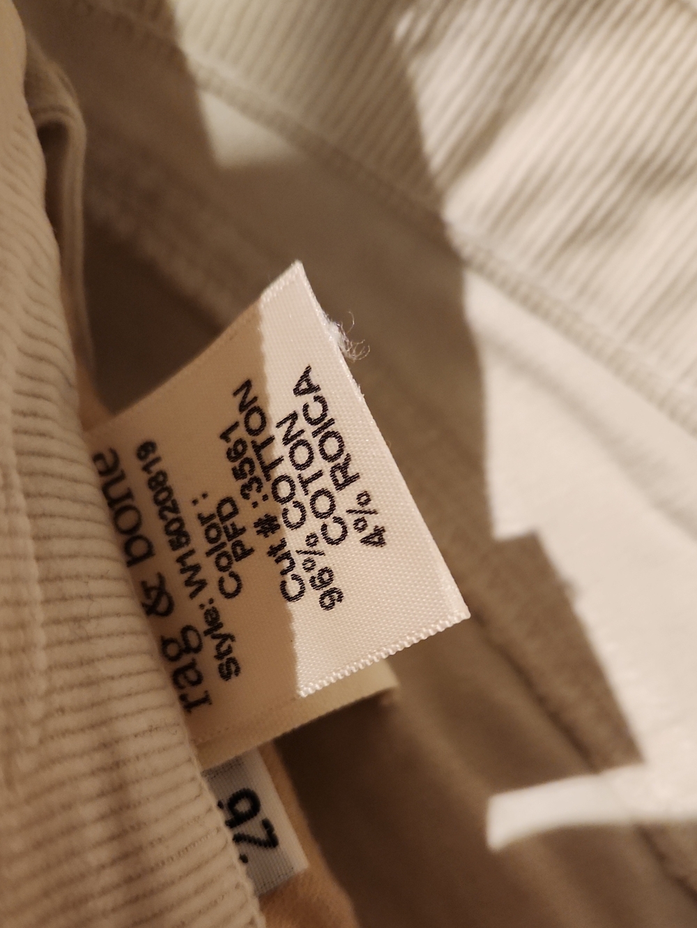 ❤️ RAG & BONE SKINNY CORDUROY PANTS / JEANS, PFD (NATURAL ECRU), 2 (26) - Picture 7 of 10